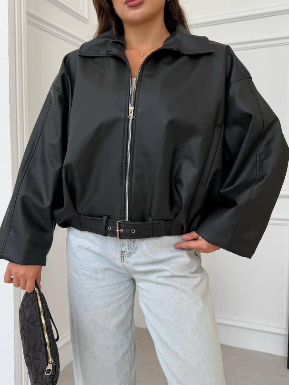 Veste Simili Cuir Noire Femme