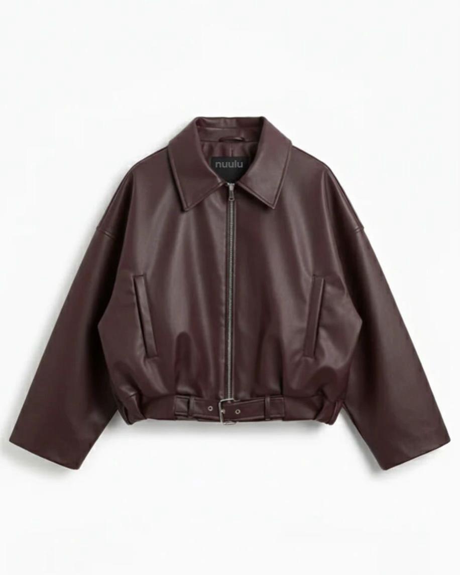 Veste Simili Cuir Marron Femme