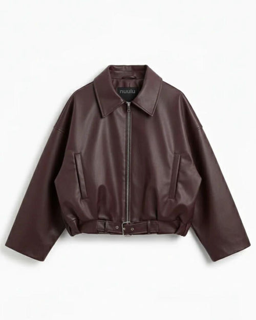 Veste Simili Cuir Marron Femme